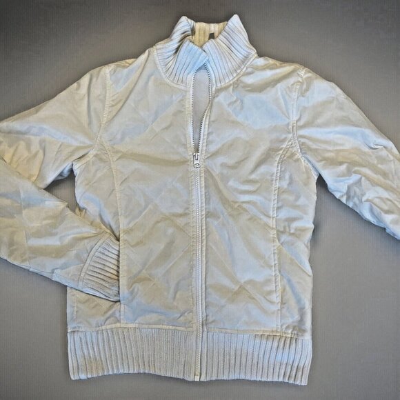 Vintage Y2K Chroma Sport Bomber Jacket Women's Small Ivory Full Zip Streetwear - Picture 1 of 12